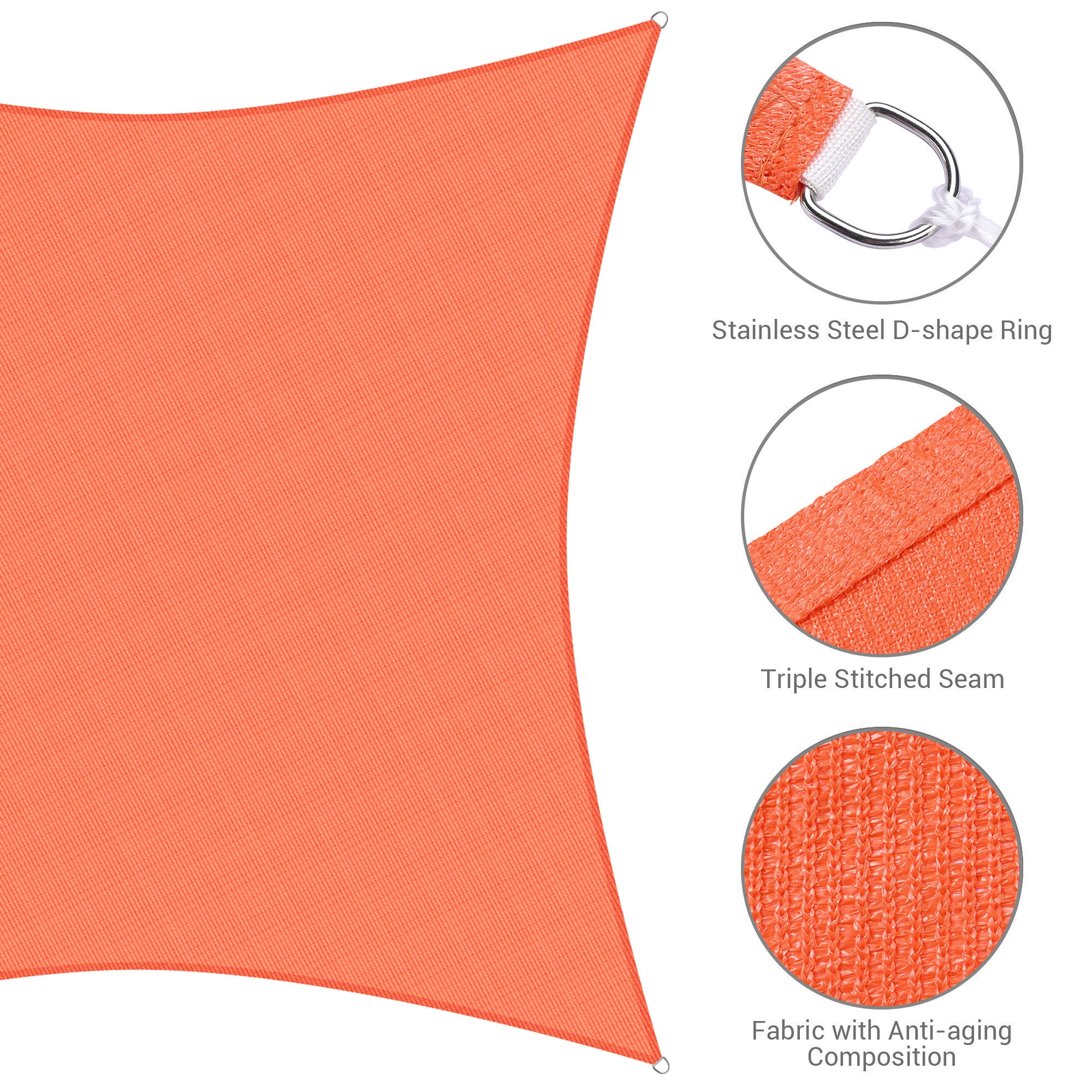 18x18Ft 97% UV Block Square Sun Shade Sail Outdoor Patio